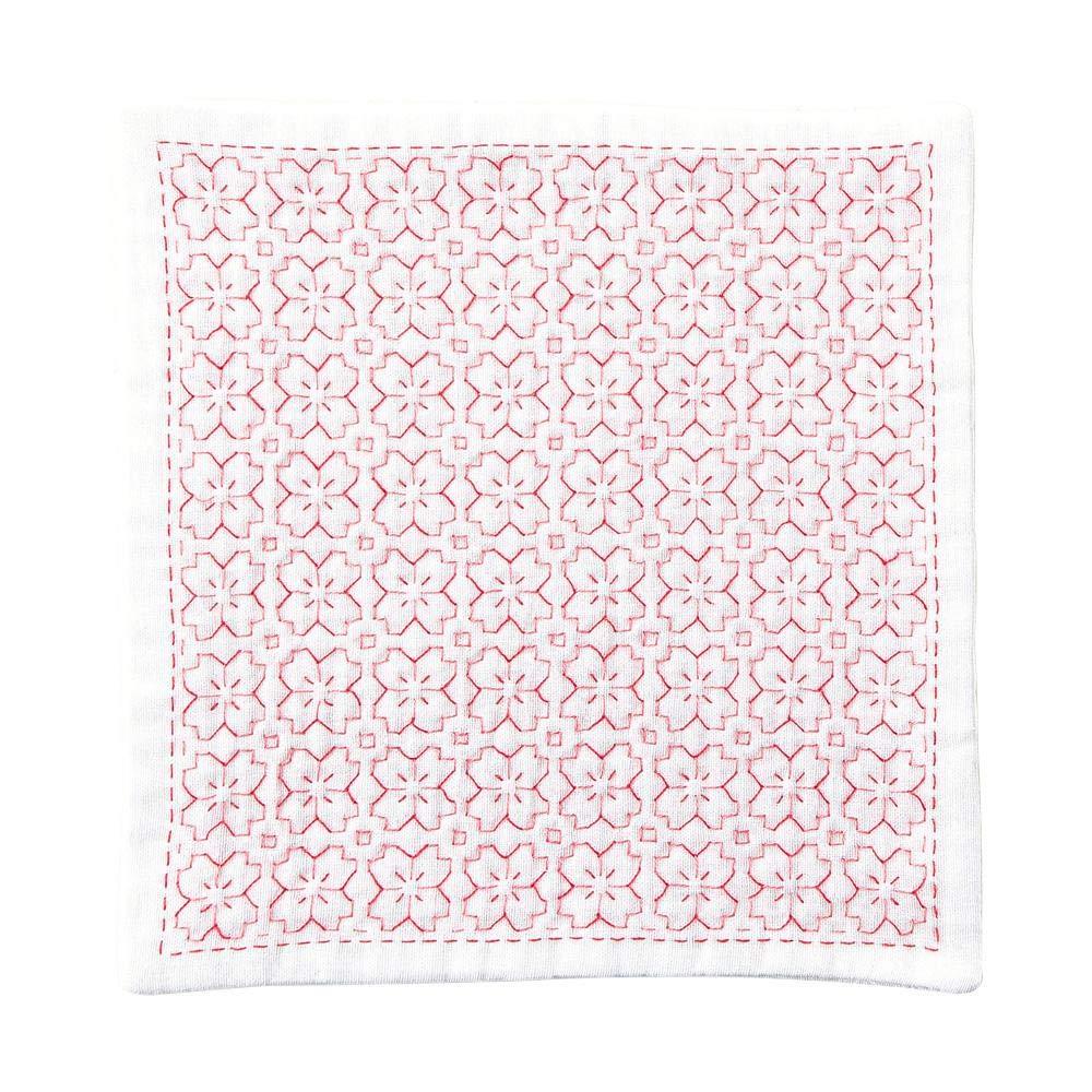 Olimpas Silk Sashiko Handkerchief iine (Iine) Cherry Blossoms Approx. 20cm x 20cm OLY-HK-5