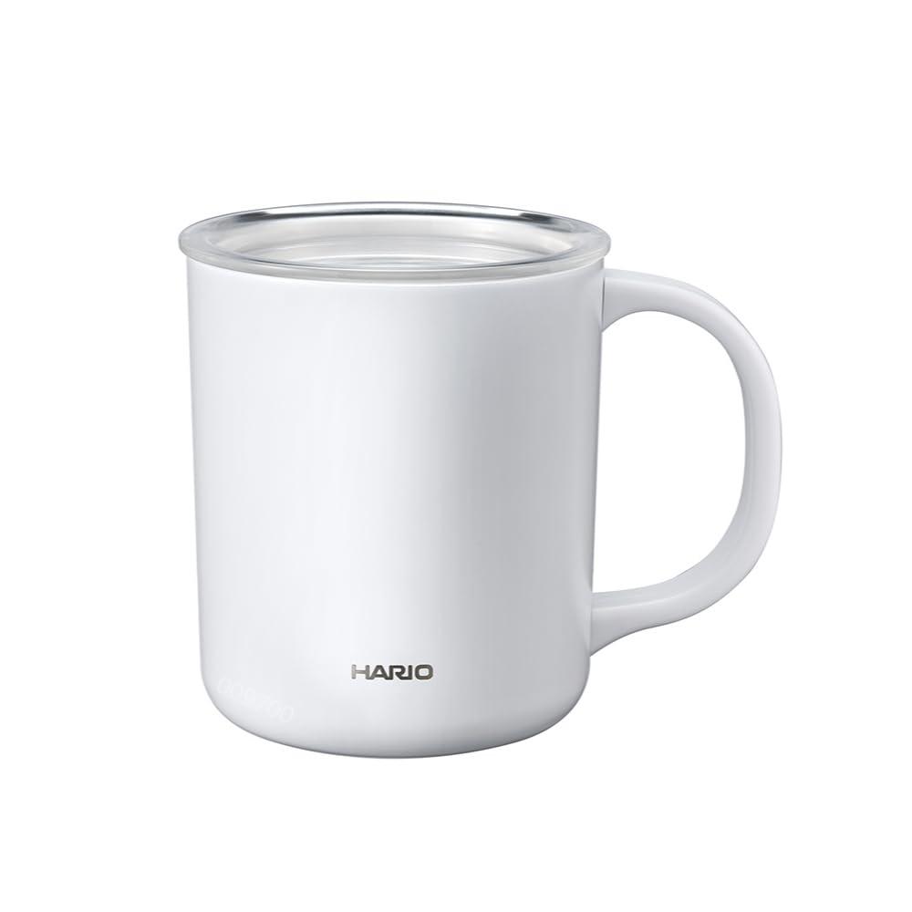 HARIO Ceramic-Coated Vacuum Double-Wall Insulated Mug, White, 350ml, with Lid CMG-350-W