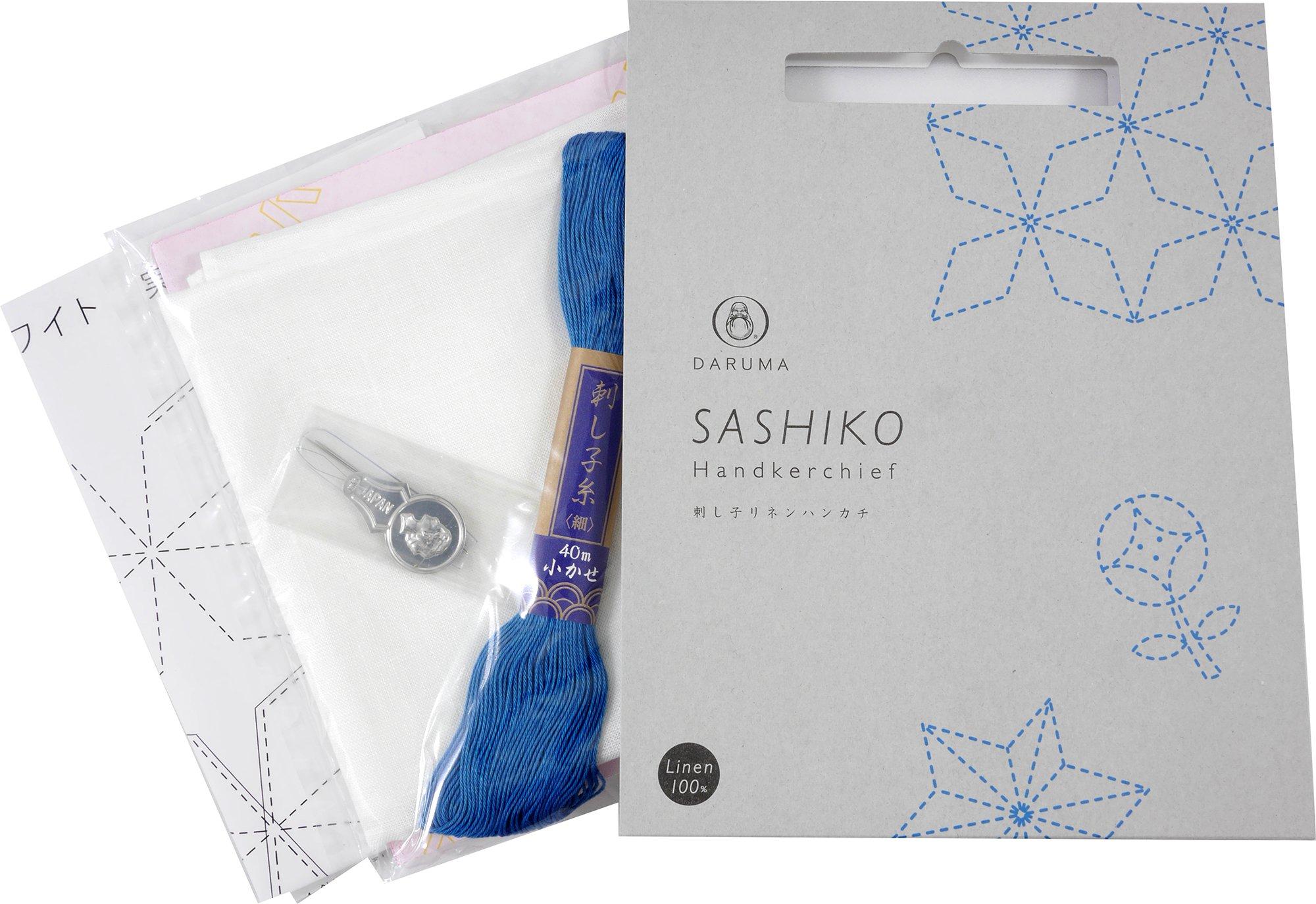 Yokota Sashiko Kit Linen Handkerchief No.1 White × Blue 01-843V