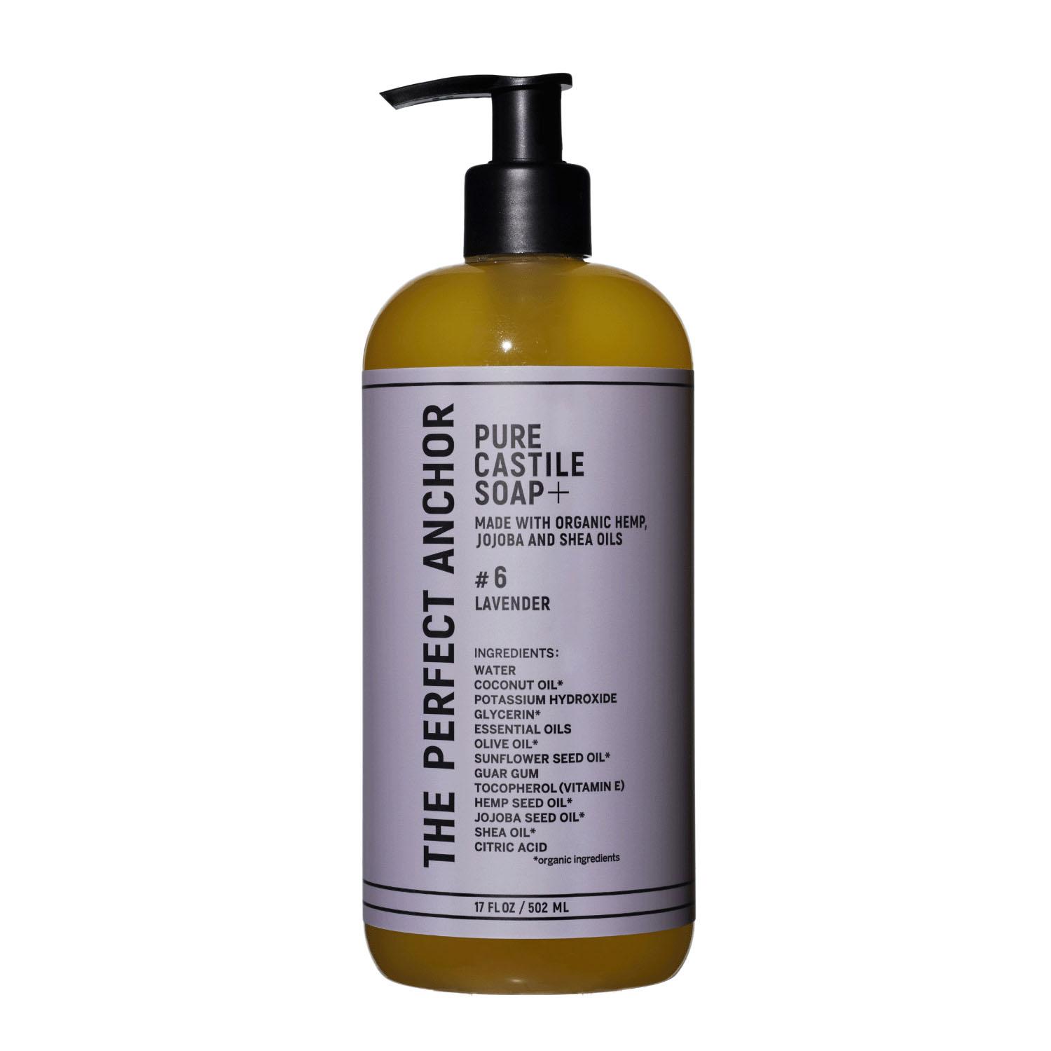 The Perfect Anchor Pure Castile Soap Plus 502ml Lavender Facial Cleanser, Makeup Remover, Body Soap, Hand Soap