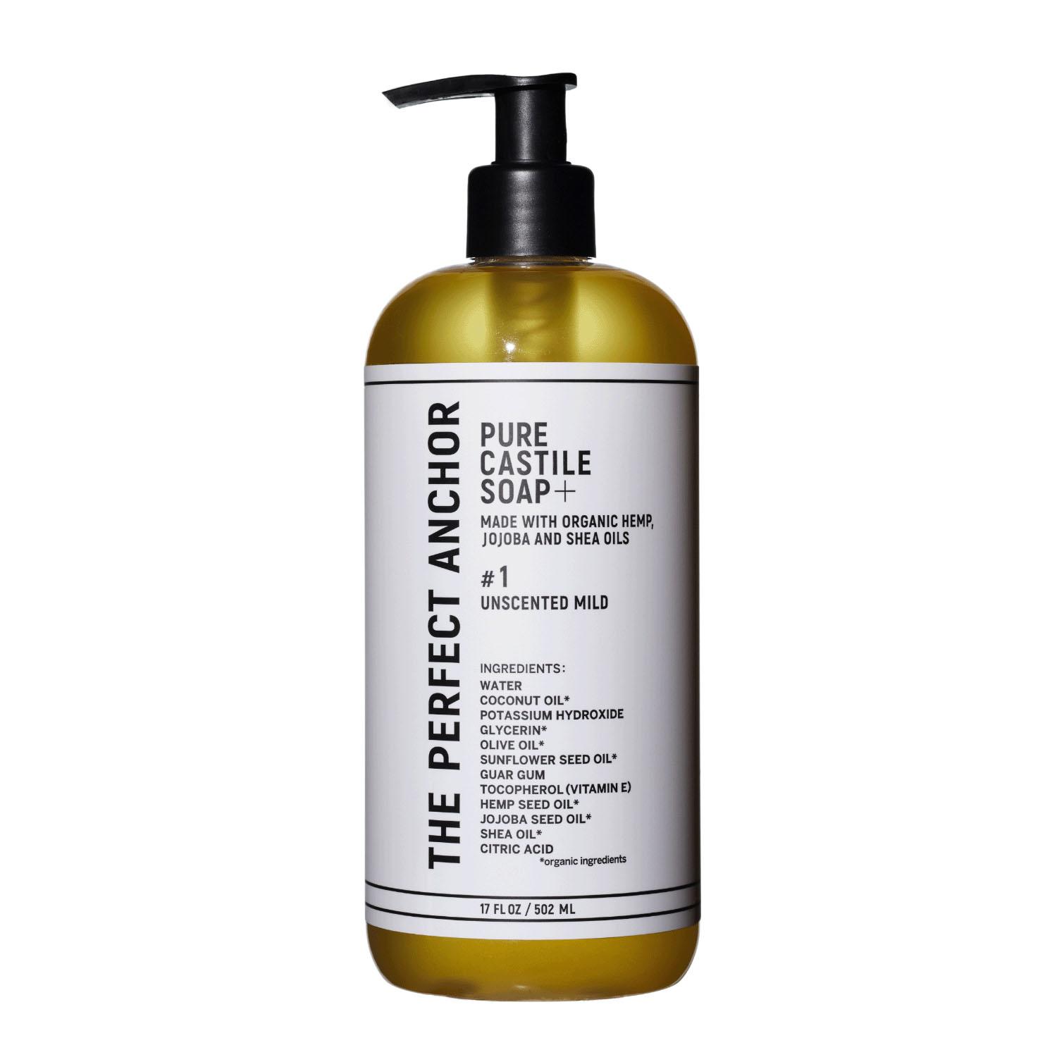 The Perfect Anchor Pure Castile Soap Plus 502ml Unscented Mild Facial Cleanser, Body Wash, Hand Soap