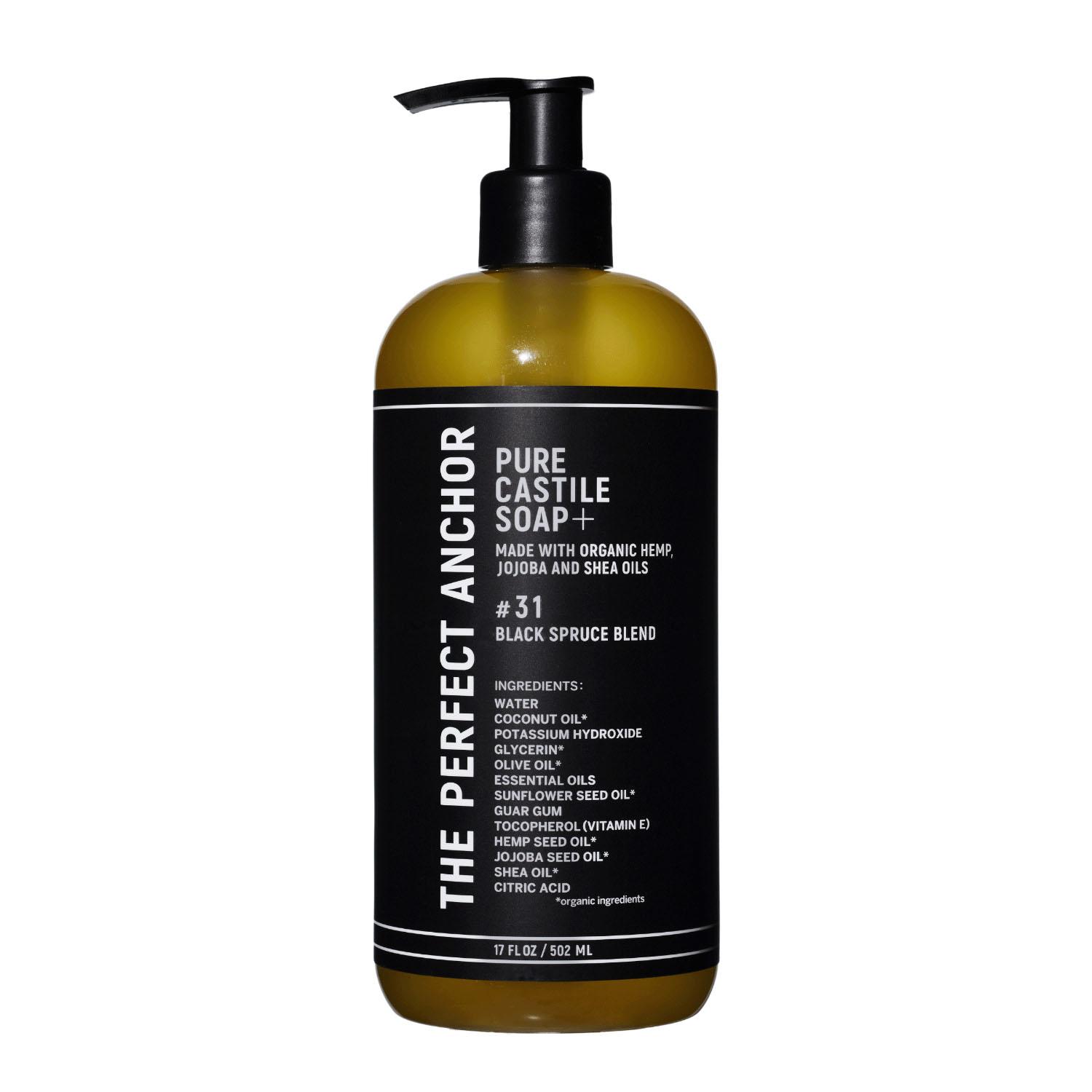 The Perfect Anchor Pure Castile Soap Plus 502ml Black Spruce Blend Facial Cleanser, Makeup Remover, Body Soap, Hand Soap