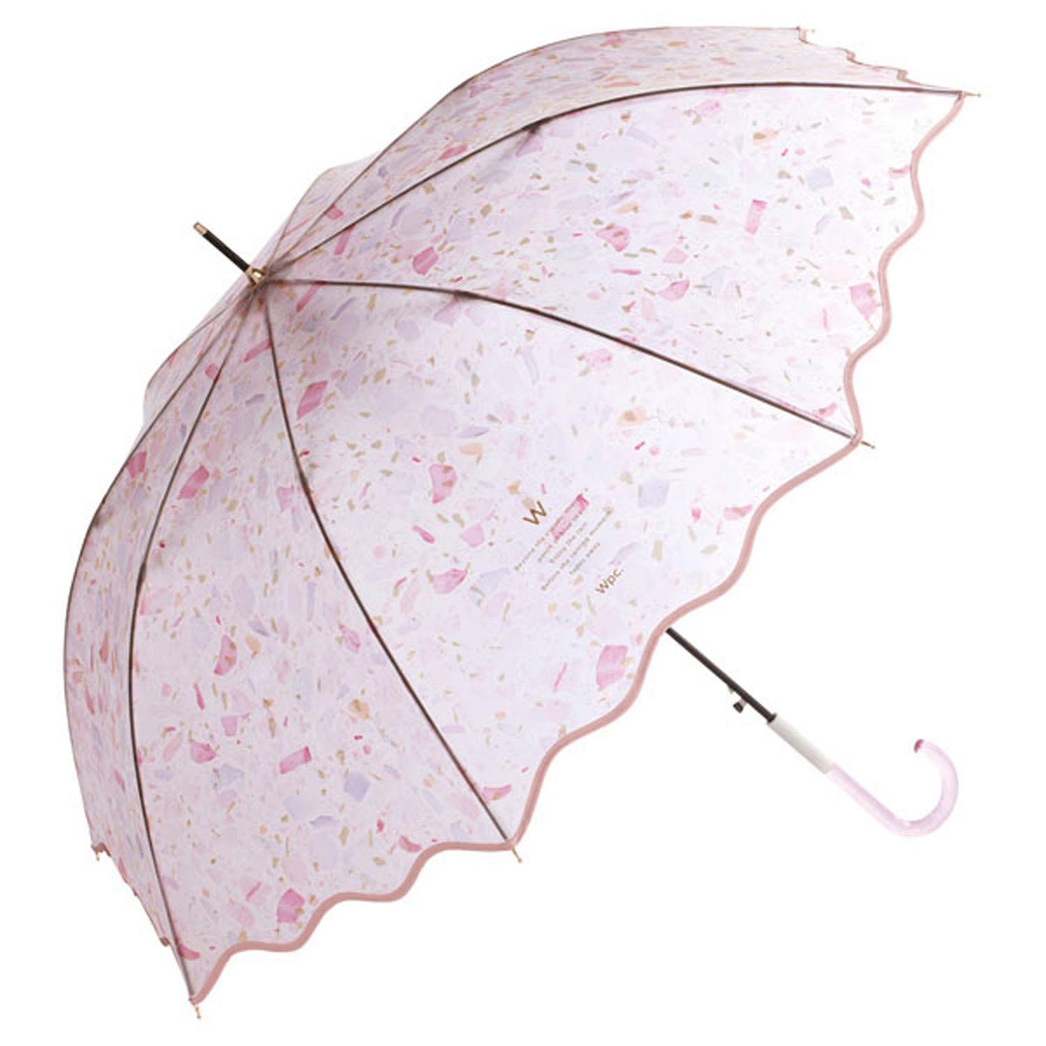Wpc. [Vinyl Umbrella] Pale Stone Umbrella Pink Full-Size Umbrella 61cm Rib Length Large Jump Ladies Fashionable Cute Terrazzo Pattern Clear Handle Sparkly Instagrammable Wavy Cut Commuting School Commute Korean PT-070-001