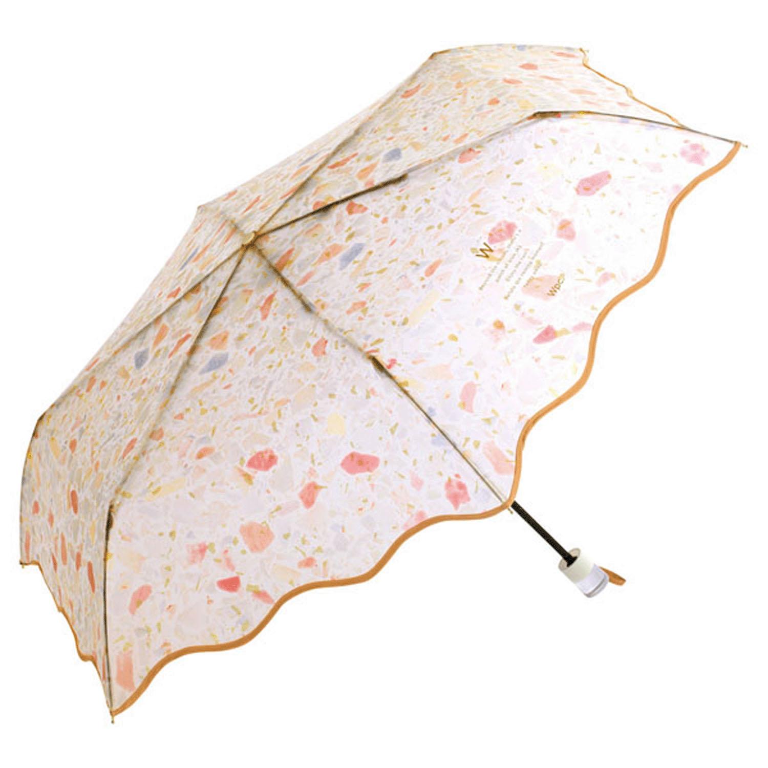 Wpc. [Vinyl Umbrella] Pale Stone Umbrella Mini Orange Folding Umbrella 54cm Rib Length Ladies Fashionable Cute Terrazzo Pattern Clear Handle Sparkly Instagrammable Wavy Cut Commuting School Commute Korea PT-0070-002