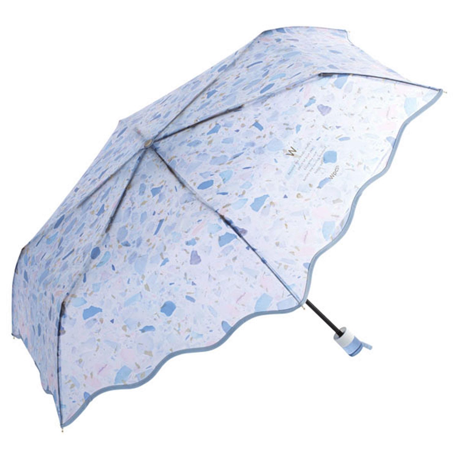 Wpc. [Vinyl Umbrella] Pale Stone Umbrella Mini Blue Folding Umbrella 54cm Rib Length Ladies Fashionable Cute Terrazzo Pattern Clear Handle Sparkly Instagrammable Wavy Cut Commuting School Commute Korea PT-0070-002