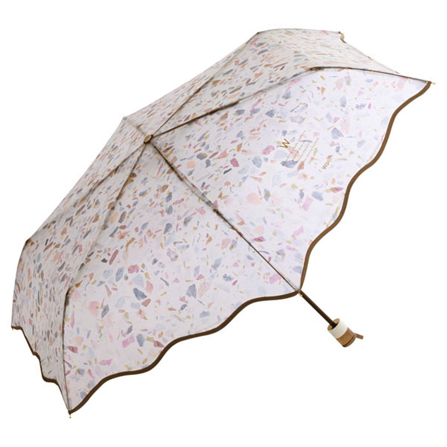 Wpc. [Vinyl Umbrella] Pale Stone Umbrella Mini Brown Folding Umbrella 54cm Rib Length Ladies Fashionable Cute Terrazzo Pattern Clear Handle Sparkly Instagrammable Wavy Cut Commuting School Commute Korea PT-0070-002