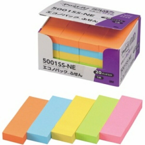 Post-it Notes, Strong Adhesive, Neon Colors, 75×25mm, 90 sheets × 20 pads, 5001SS-NE