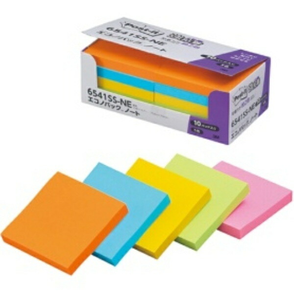 Post-it Notes, Strong Adhesive, Neon Colors, 75×75mm, 90 Sheets × 10 Packs, 6541SS-NE