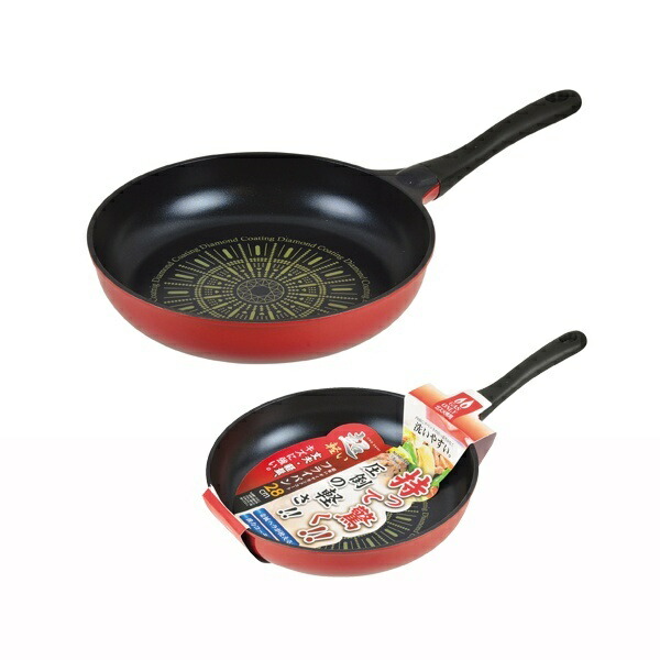 Pearl Metal Lightweight Frying Pan 28cm Gas Stove Only 3-Layer Diamond-Coated Interior Ultra-Lightweight HB-2689 Red