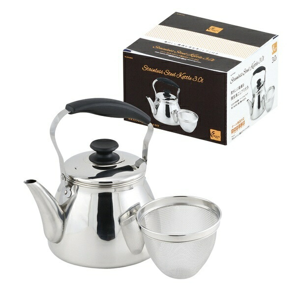 Pearl Metal Morty 18-8 Stainless Steel Wide-Mouth Kettle 3.0L with Tea Strainer Mesh, Compatible with All Heat Sources HB-5643 Silver