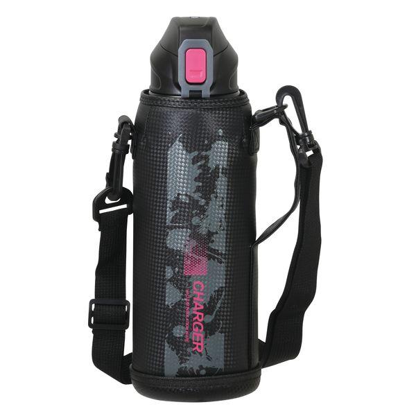 Pearl Metal Water Bottle 1100ml 1.1L Direct-Drink Insulated Sports Drink Bottle with Pouch Pink×Black Fast Charger HC-181