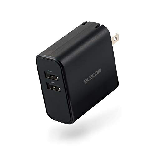 ELECOM USB Wall Charger, Total 24W, USB-A × 2, Black MPA-ACU05BK