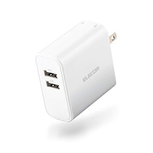 ELECOM USB Wall Charger, Total 24W, USB-A × 2, White MPA-ACU05WH