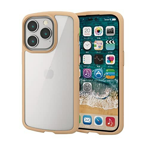 ELECOM iPhone 14 Pro Case Cover Shockproof Impact Absorption [High Hardness + Impact Resistant] TOUGH SLIM LITE Clear Back with Strap Hole Beige PM-A22CTSLFCBE