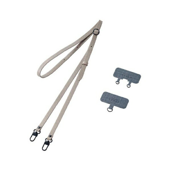 ELECOM Smartphone Shoulder Strap Leather Strap Sheet (1-Slot & 2-Slot) Included Adjustable Length [Simply Clip onto Your Favorite Smartphone Case]  Greige P-STSDH2PLGY
