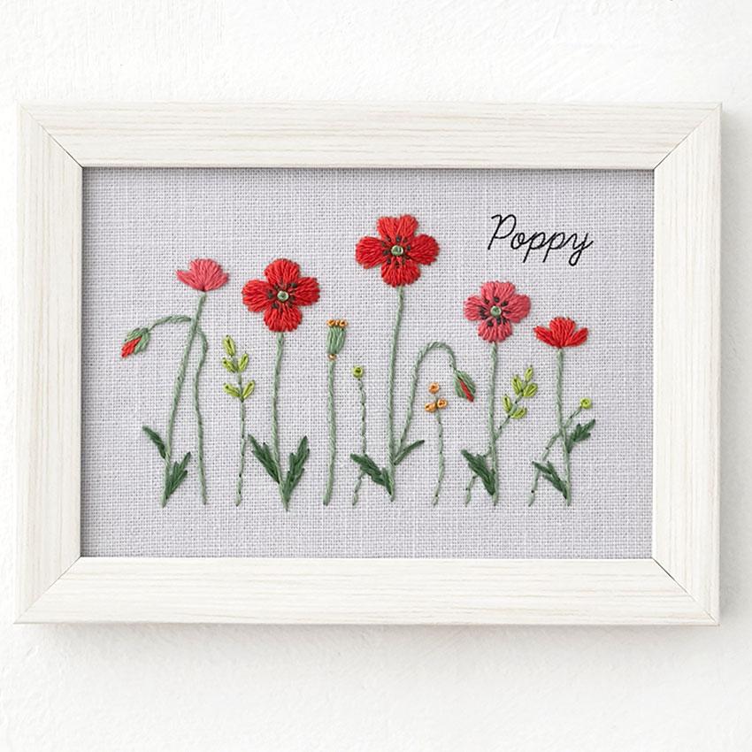 LECIEN Embroidery Kit COSMO - Kazuko Aoki's 12-Month Plant Journal - Poppy - Approx. 10×13.6cm 0000542005