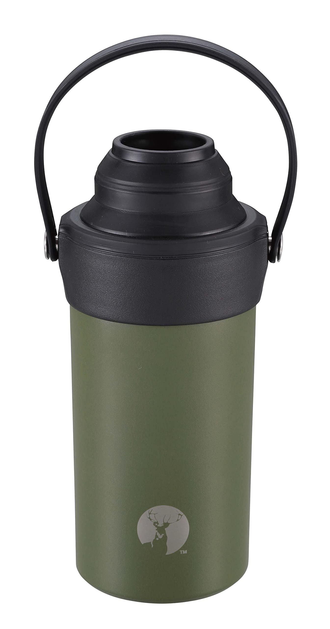 CAPTAIN STAG PET BOTTLE HOLDER PET BOTTLE COOLER HD Stainless Steel PET Bottle Holder Vacuum Insulated Heat Retention/Cold Retention 500ml/600ml Compatible Handle Included Olive Drab UE-3543