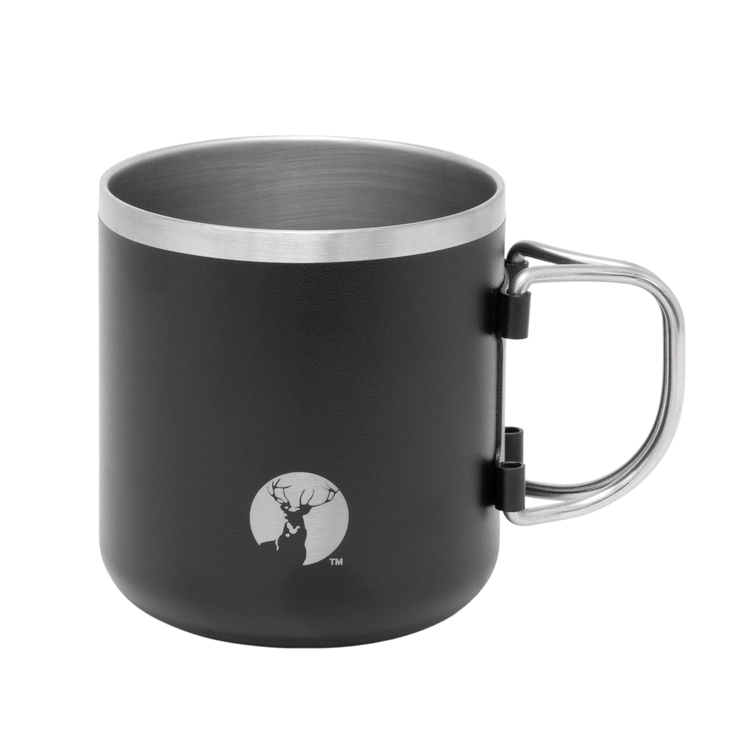 CAPTAIN STAG Outdoor Cup Mug Tumbler CS Vacuum Foldable Handle Mug 500ml Stainless Steel Black UE-3598