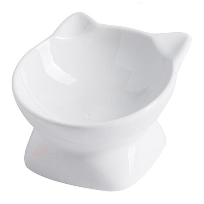 Petifam Cat-Shaped Food Bowl Low Type Meal Dish Cat Dish Plate Cat Dog Food Bowl Water Bowl Ceramic Dish Easy to Eat Ceramic Dish with Feet Pet Bowl Food Bowl Water Bowl Ceramic Cute Stylish (White S)