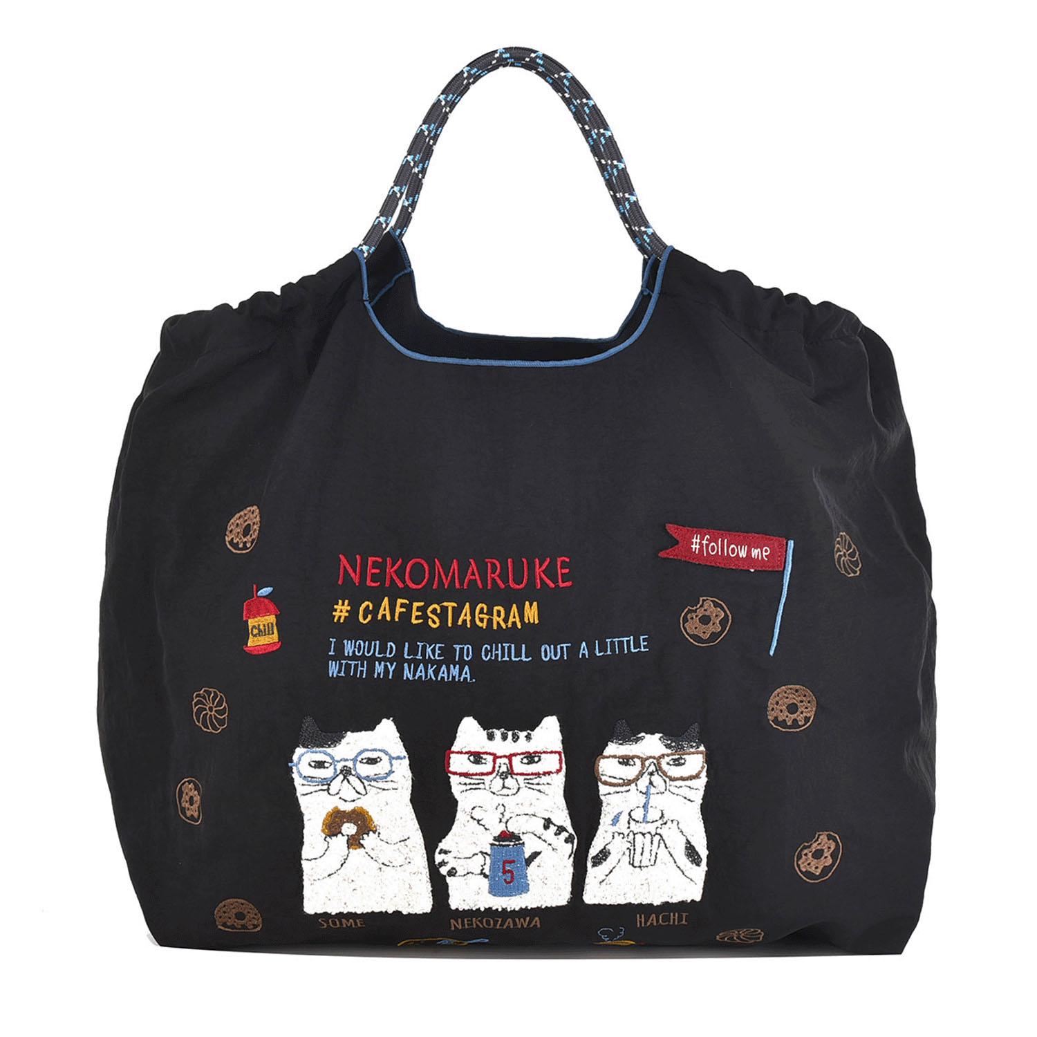 [Kusuguru Japan] Tote Bag - Water-Repellent Embroidered Washer Bag L - Women's - Black