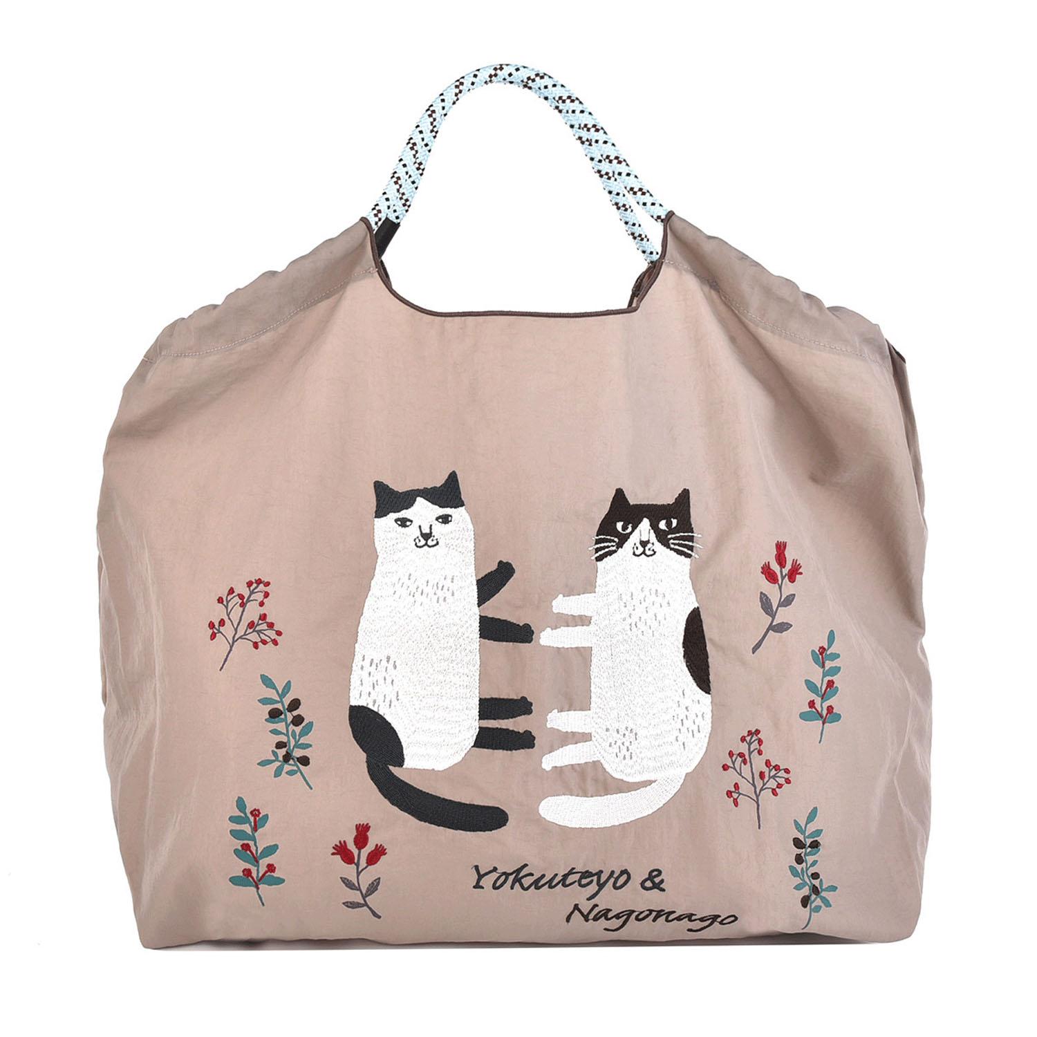 Water-repellent Embroidered Washer Bag L Nagonago Pattern Mocha Brown