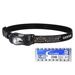 GENTOS Compact Headlamp + Alkaline Batteries AA 10-Pack Set CP-195DB+HDLR6/1.5V10P