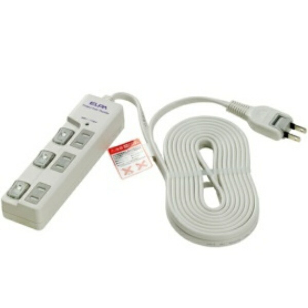 ELPA Surge Protector Power Strip with Switch, 3 Outlets, 5m Extension Cord, LED Indicator, Top Plug-in, WBS-LU305B(W)