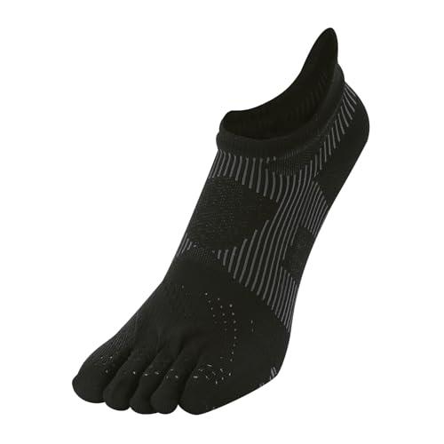 Phiten Sock King Racer 5-Toe Socks Running/Marathon Socks for Women and Men Black/Gray 23cm~25cm Made in Japan Foot Arch Support Ankle Arch Support Ultra-Thin & Lightweight Slip-Resistant Mesh Design Track & Field Marathon Running