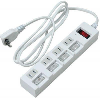 YAZAWA Energy-Saving Power Strip with Individual On/Off Switches, White Y02BKS452WH