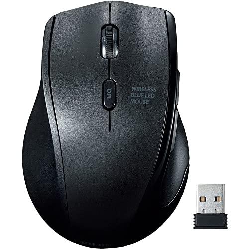 Sanwa Supply Silent Wireless Blue LED Mouse (Left-Handed) 2.4GHz 5-Button with Back/Forward Buttons 5-Button 1600dpi (3-Level Switch) Medium Size MA-WBL164BK