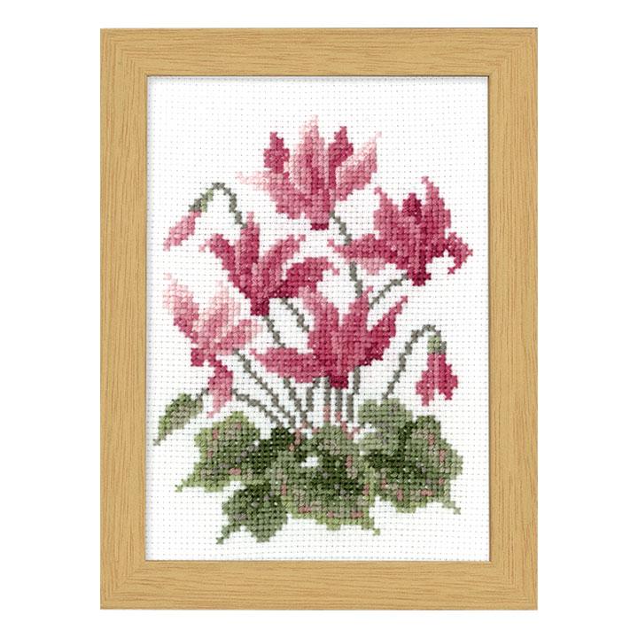 Olimpas Silk Embroidery Kit 12 Months of Flowers Frame Marie Catherine Collection Cross Stitch Kit November: Cyclamen 7518