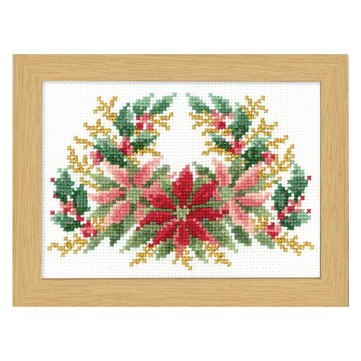 Olimpas Silk Embroidery Kit 12 Months of Flowers Frame Marie Catherine Collection Cross Stitch Kit December Poinsettia 7519