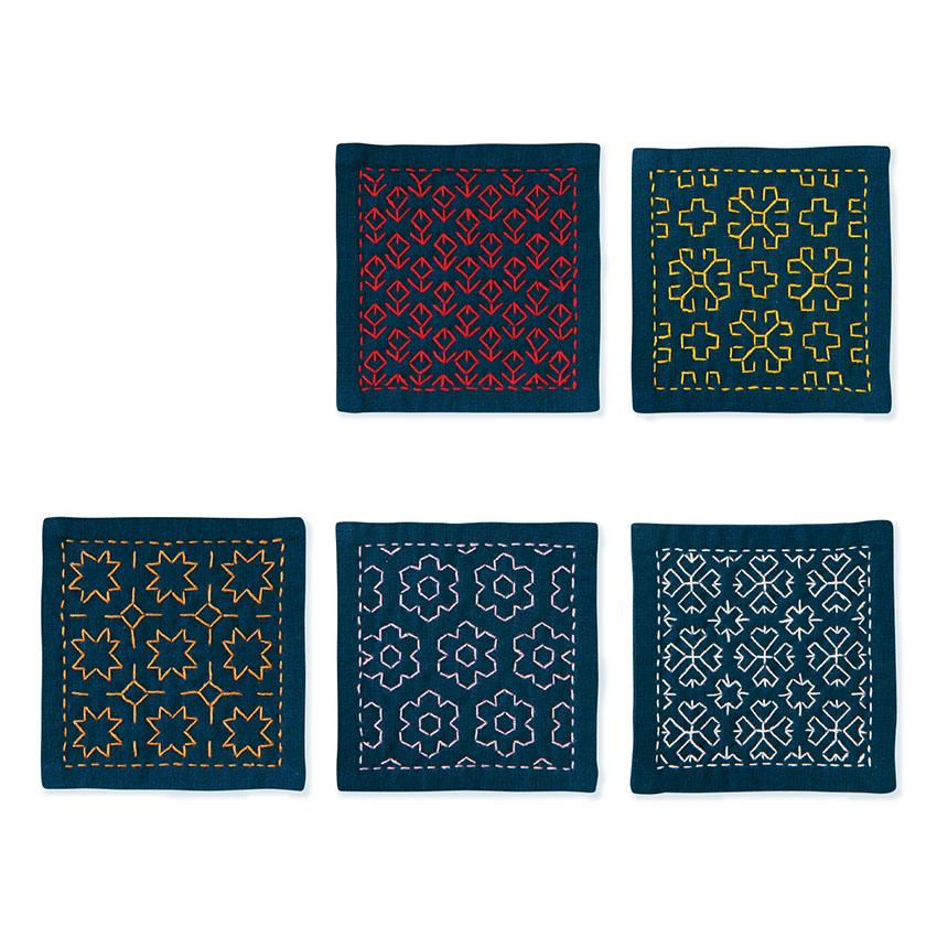 Olimpas Sashiko Thread [Fine] Single-Stitch Coasters 5-Piece Set Kit OLY-SK423