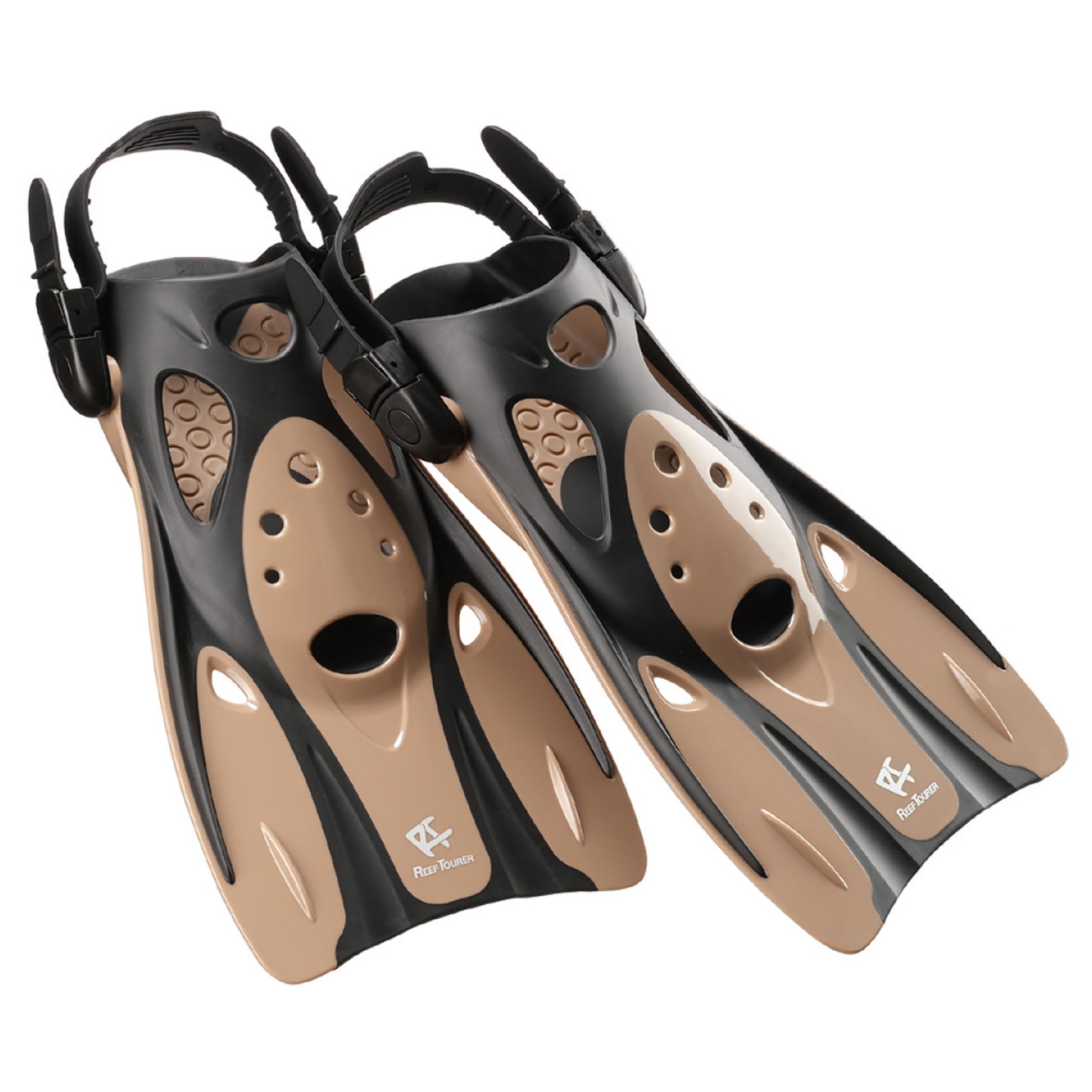 Reef Tourer Snorkeling Set Snorkel, Fins, Strap Fins, Lightweight Compact Type Size L, Tan RF0106
