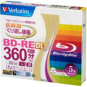 Verbatim Japan Rewritable Blu-ray Disc BD-RE DL 50GB 5-Pack White Printable Single-Sided Dual Layer 1-2x Speed VBE260NP5V1