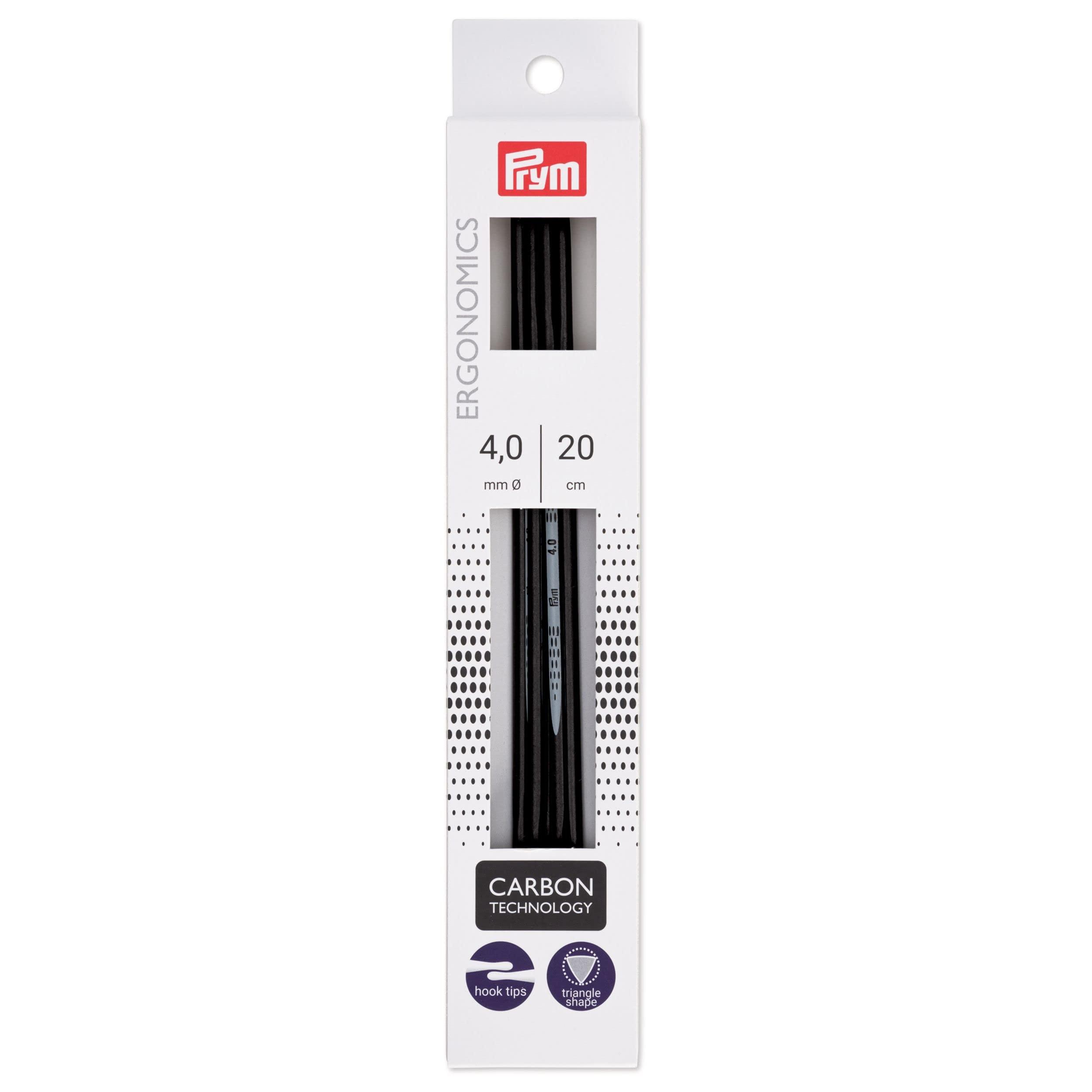 Prym Ergonomic Carbon Knitting Needles, 5-Piece Set, 20cm, 4.0mm PRM194224