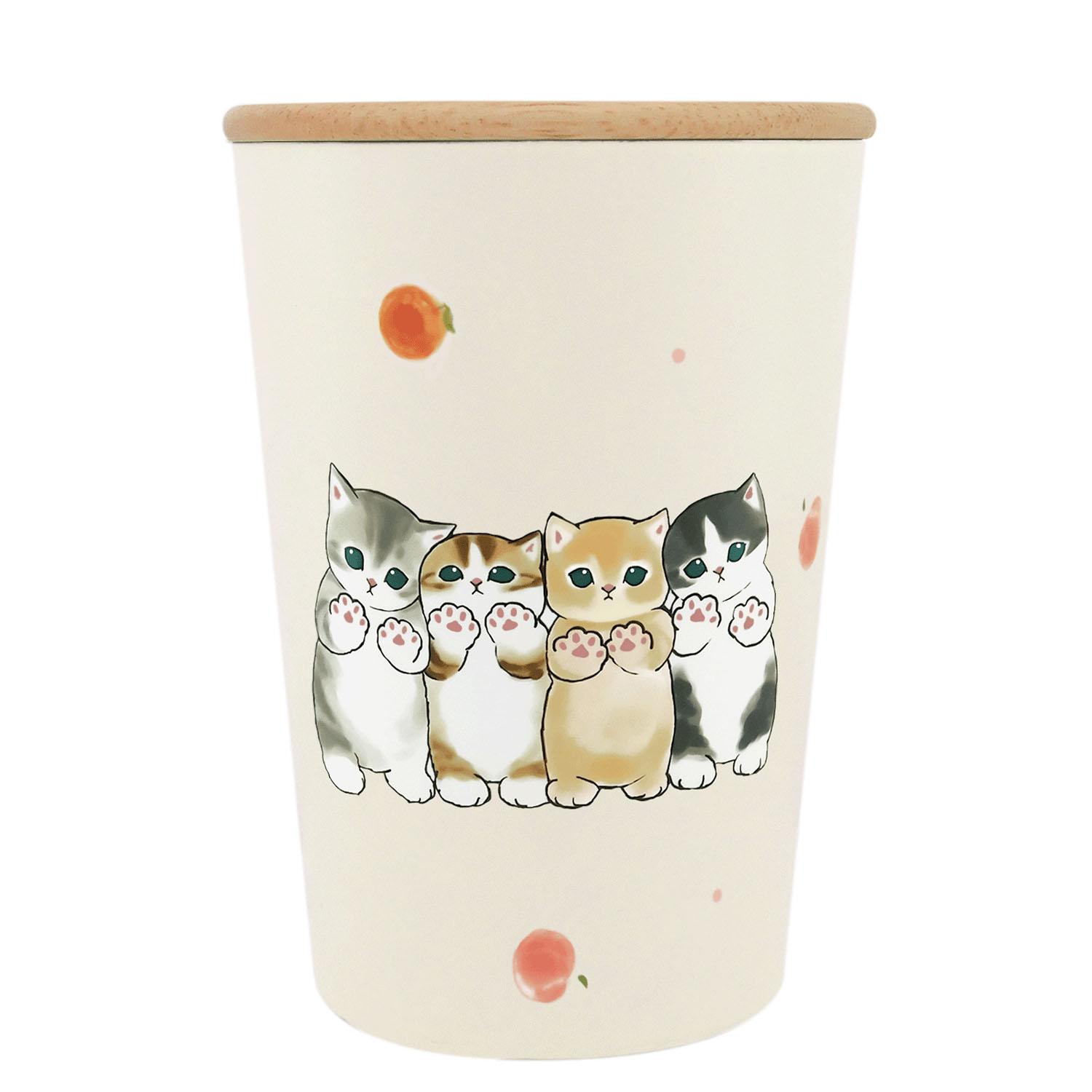 mofusand 2-Way Vacuum Double-Wall Tumbler M with Wooden Lid Office Work Desk Cup with Heat Retention & Cooling Function Holder Cute Cat Design 53-2039