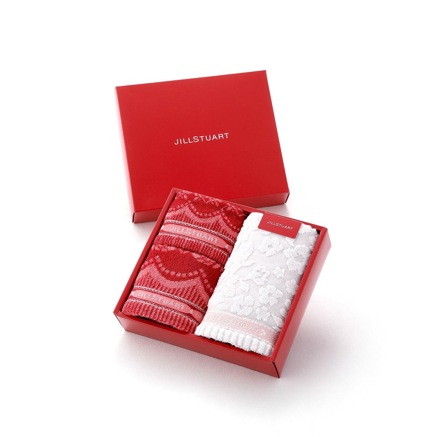 JILL STUART Bonheur Towel Gift Set 1 Towel Handkerchief, 2 Face Towels Gift Set, Red Boxed, Floral Design 58-3249250
