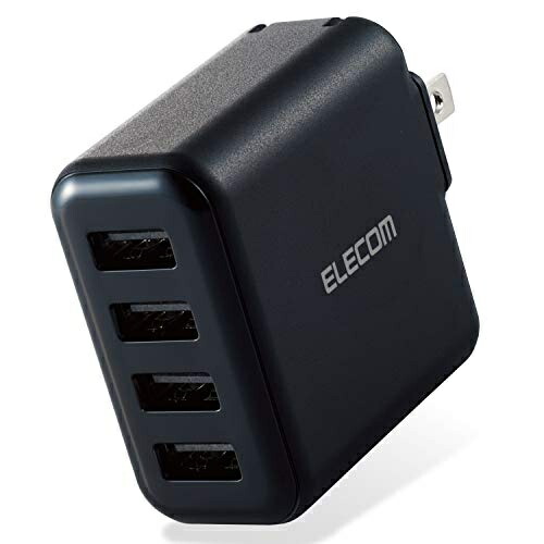 ELECOM USB Wall Charger, Total 24W, USB-A × 4, Black MPA-ACU13BK