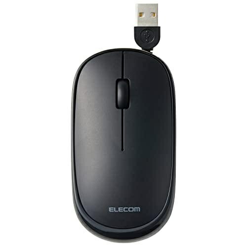 ELECOM Wired Mouse Slint Silent Slim Mobile 3-Button Cable Retractable Black M-TM10UBBK M Size