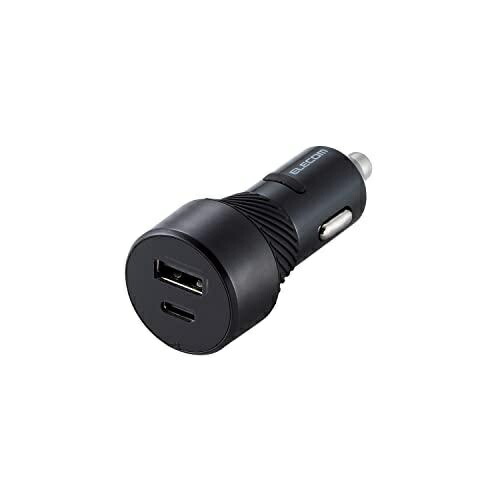 ELECOM Car Charger Cigarette Lighter Socket USB 2 Ports (Type-C×1/USB-A×1) 27W 12V/24V Compatible [Secure-Fit Silicone/Auto-Detect Charging/Dual Device Charging] Black MPA-CCU15BK