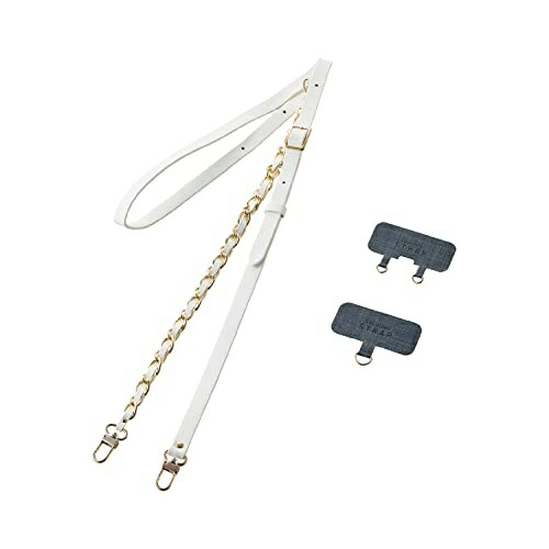 ELECOM Smartphone Shoulder Strap Leather Chain Strap with Sheet (1-Slot & 2-Slot) Included Adjustable Length [Simply Clip onto Your Favorite Smartphone Case]  White P-STSDH2CHWH