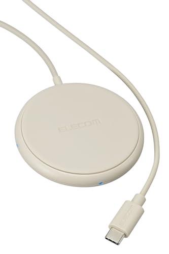 ELECOM Wireless Charger Qi Certified Compact Size 5W Integrated Cable (1m) Non-Slip Pad Operation Confirmation LED USB Charger Sold Separately Beige W-QA25BE