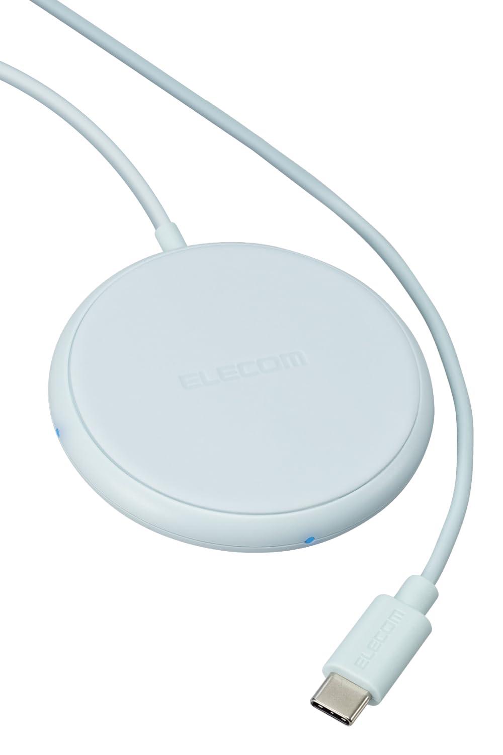 ELECOM Wireless Charger Qi Certified Compact Size 5W Integrated Cable (1m) Non-Slip Pad Operation Indicator LED USB Charger Sold Separately Blue W-QA25BU