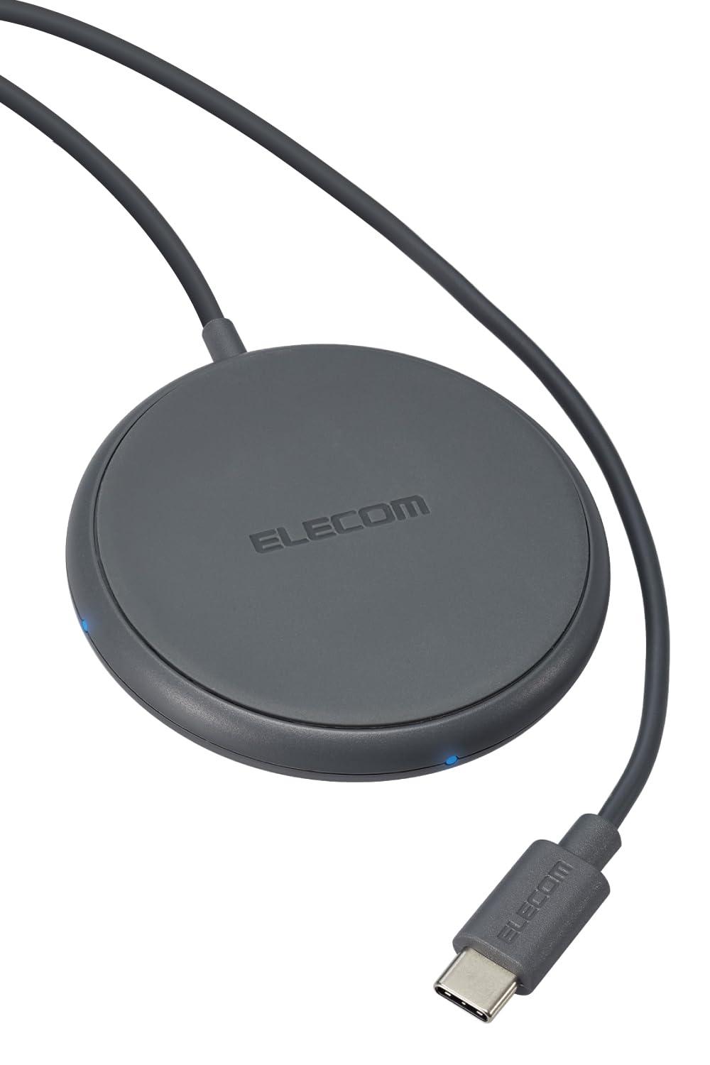 ELECOM Wireless Charger Qi Certified Compact Size 5W Integrated Cable (1m) Non-Slip Pad Operation Indicator LED USB Charger Sold Separately Dark Gray W-QA25DGY