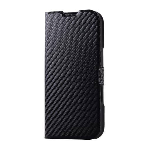 ELECOM iPhone 16 Case Cover Wallet-Style Slim Lightweight Soft Leather Magnetic Closure Card Pocket ×1 Wireless Charging Compatible Stand Function 4-Corner Air Cushion UltraSlim Carbon Black PM-A24APLFUCB