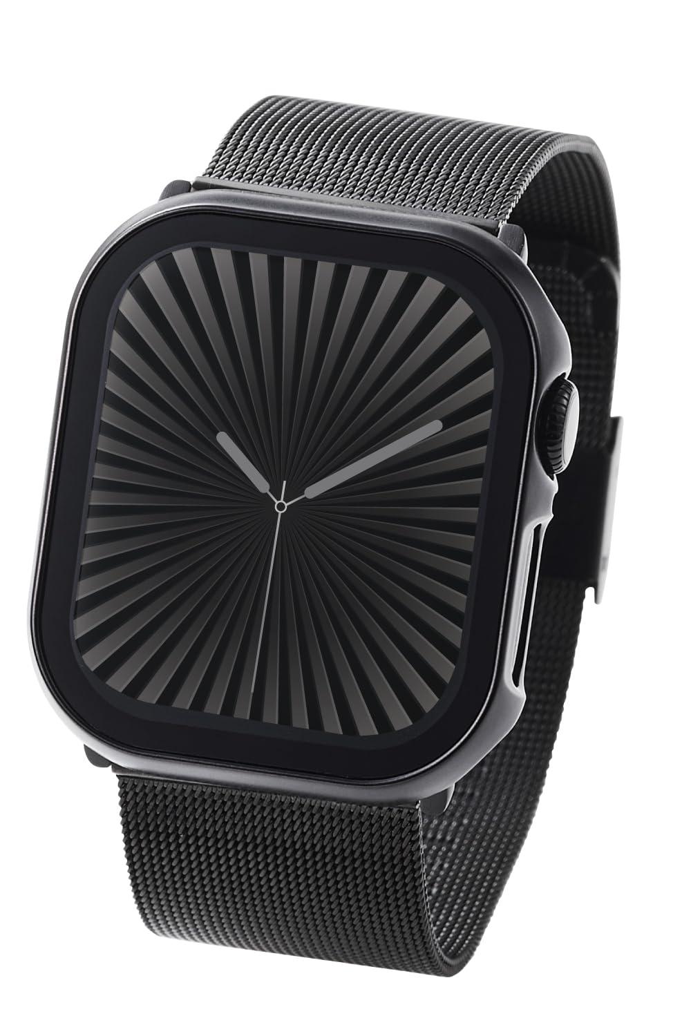 ELECOM Apple Watch Case [42mm] Series 10 Tempered Glass Anti-Fingerprint Full Cover Case Black AW-24BFCGPBK