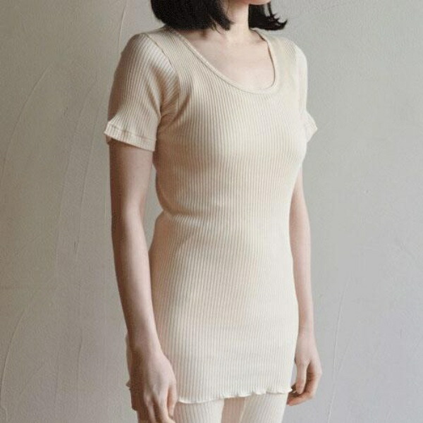 [Seamless] Organic Cotton Ribbed Short-Sleeve Shirt Off-White