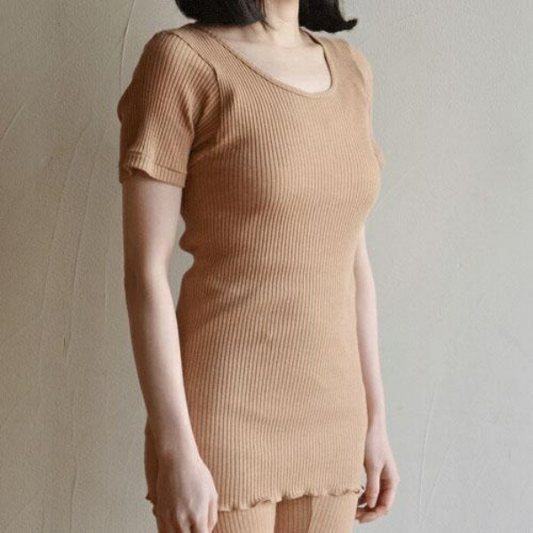 [Seamless] Organic Cotton Ribbed Short-Sleeve Shirt, Brown