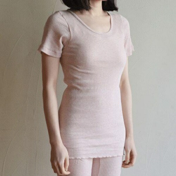 [Seamless] Organic Cotton Ribbed Short-Sleeve Shirt Pink